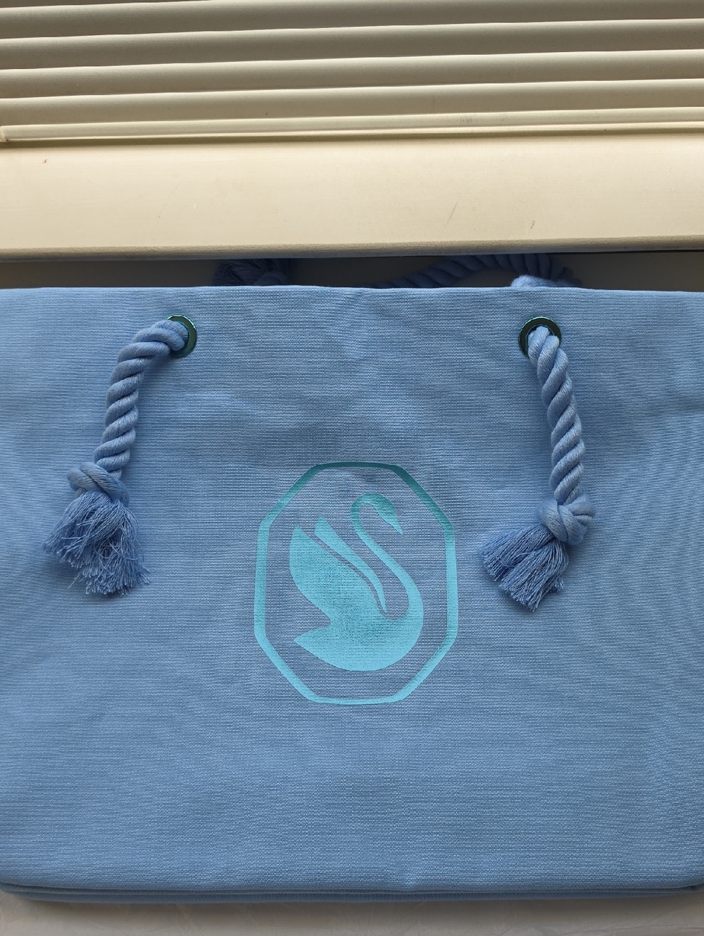 Swarovski Light Blue Rope-Handle Tote with Iridescent Swan Logo
